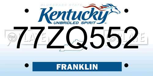 77ZQ552 Kentucky License Plate