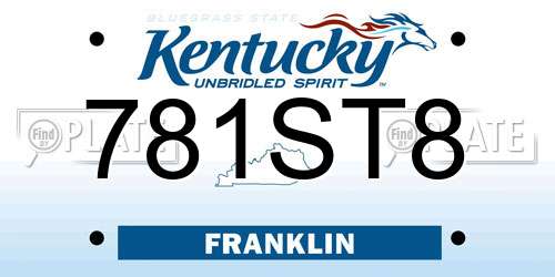 781ST8 Kentucky License Plate