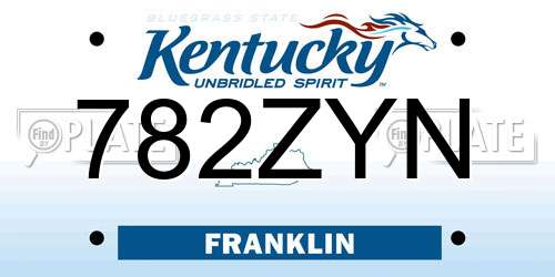 782ZYN Kentucky License Plate