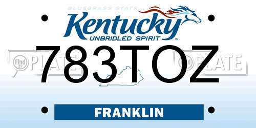 783TOZ Kentucky License Plate