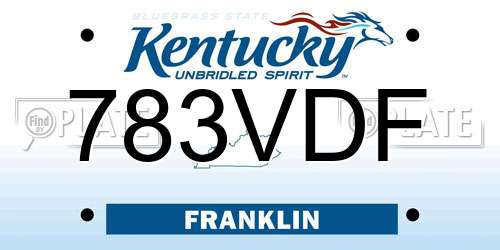 783VDF Kentucky License Plate