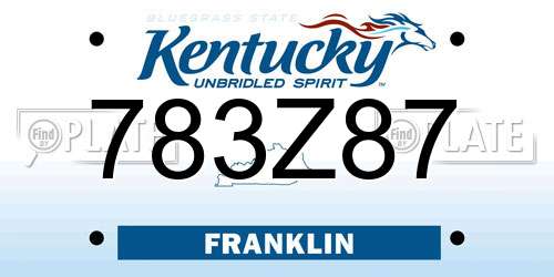 783Z87 Kentucky License Plate
