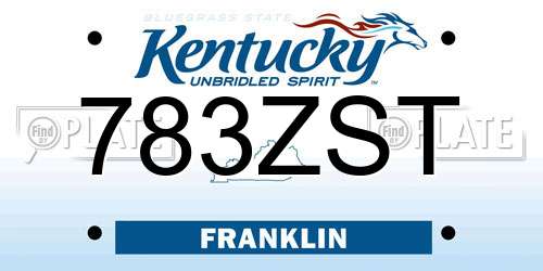 783ZST Kentucky License Plate
