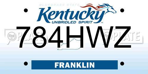 784HWZ Kentucky License Plate