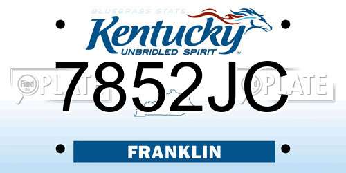 7852JC Kentucky License Plate