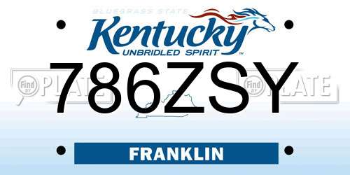 786ZSY Kentucky License Plate