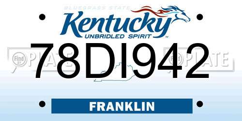 78DI942 Kentucky License Plate