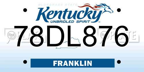 78DL876 Kentucky License Plate