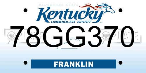 78GG370 Kentucky License Plate
