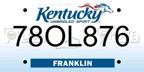 78OL876 Kentucky License Plate