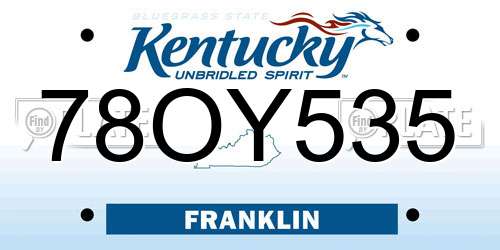 78OY535 Kentucky License Plate