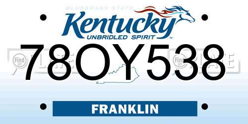 78OY538 Kentucky License Plate
