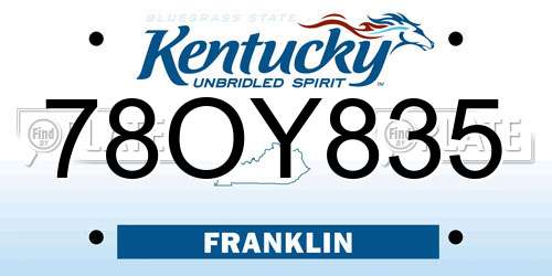 78OY835 Kentucky License Plate