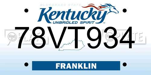 78VT934 Kentucky License Plate