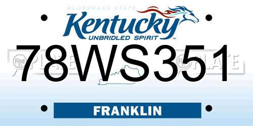 78WS351 Kentucky License Plate