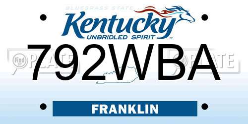 792WBA Kentucky License Plate