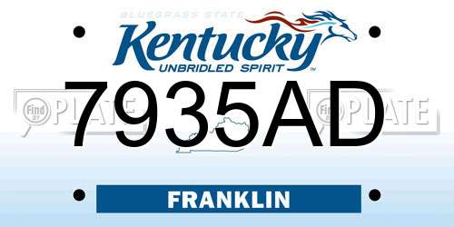 7935AD Kentucky License Plate