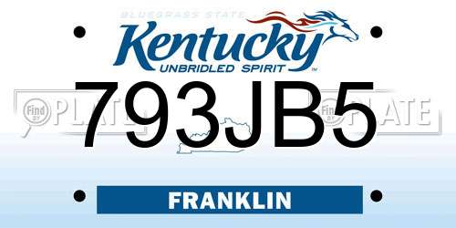 793JB5 Kentucky License Plate