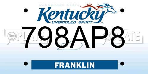 798AP8 Kentucky License Plate