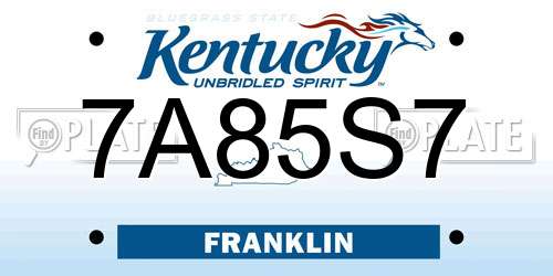 7A85S7 Kentucky License Plate