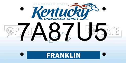 7A87U5 Kentucky License Plate
