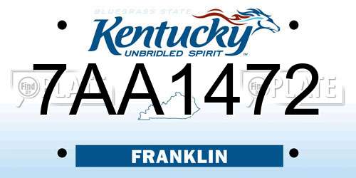 7AA1472 Kentucky License Plate