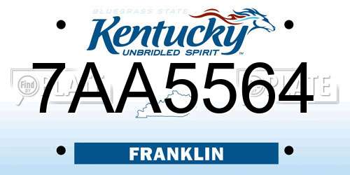 7AA5564 Kentucky License Plate