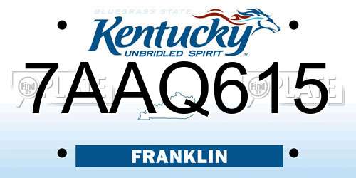 7AAQ615 Kentucky License Plate