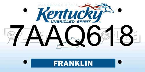 7AAQ618 Kentucky License Plate