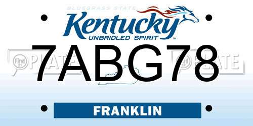 7ABG78 Kentucky License Plate