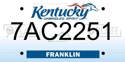 7AC2251 Kentucky License Plate