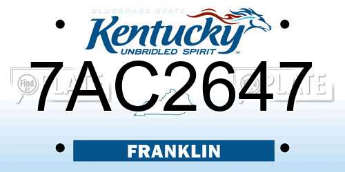 7AC2647 Kentucky License Plate