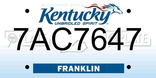 7AC7647 Kentucky License Plate