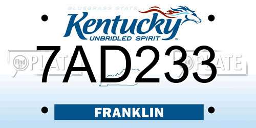 7AD233 Kentucky License Plate