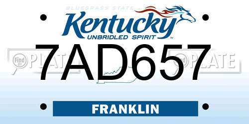 7AD657 Kentucky License Plate