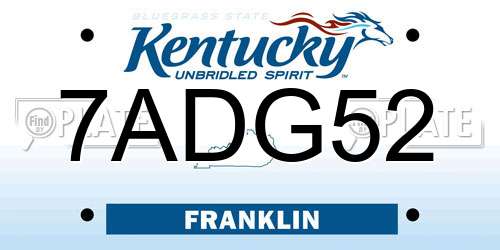 7ADG52 Kentucky License Plate
