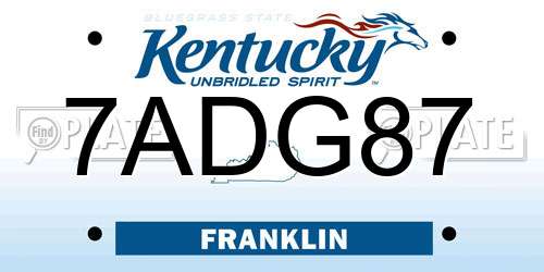 7ADG87 Kentucky License Plate