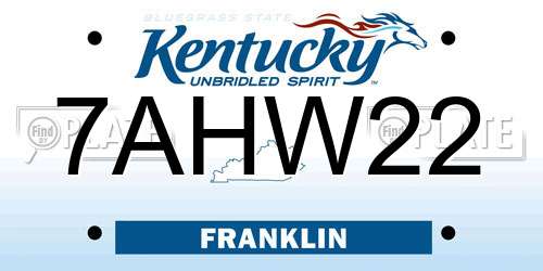 7AHW22 Kentucky License Plate