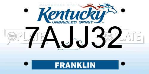 7AJJ32 Kentucky License Plate