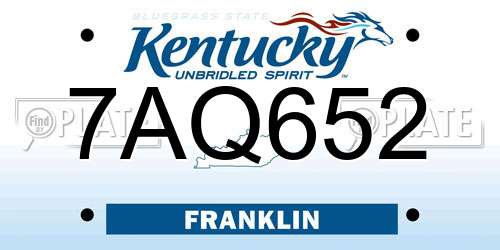 7AQ652 Kentucky License Plate