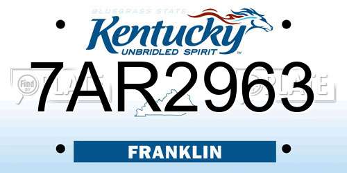 7AR2963 Kentucky License Plate