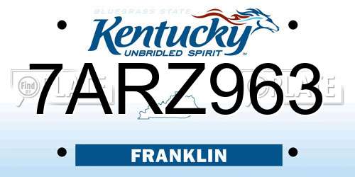7ARZ963 Kentucky License Plate