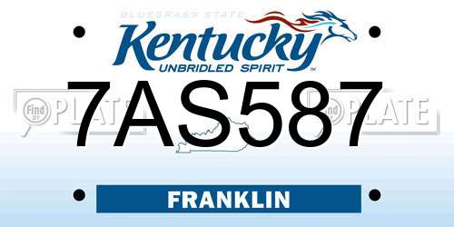 7AS587 Kentucky License Plate