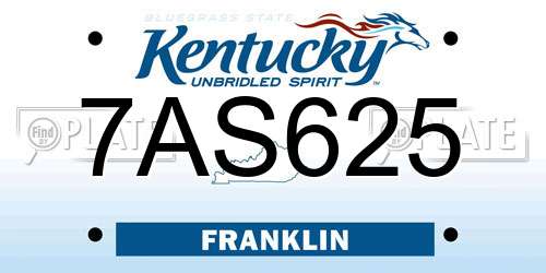 7AS625 Kentucky License Plate