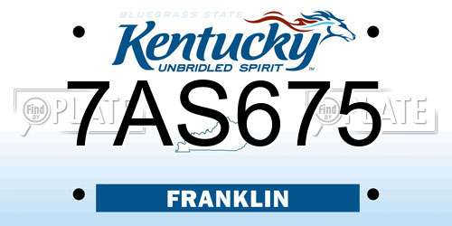 7AS675 Kentucky License Plate