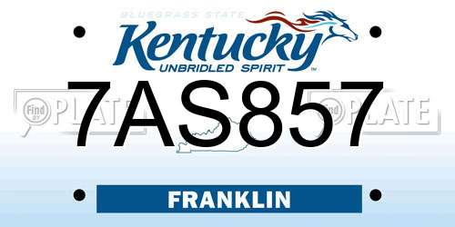 7AS857 Kentucky License Plate
