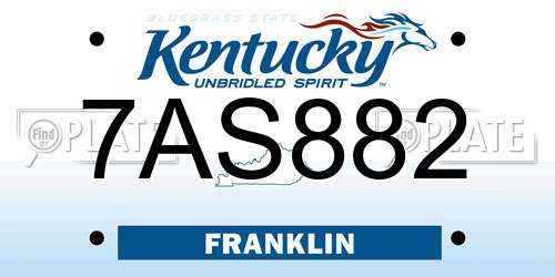 7AS882 Kentucky License Plate