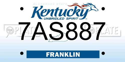 7AS887 Kentucky License Plate