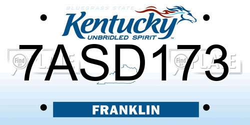 7ASD173 Kentucky License Plate