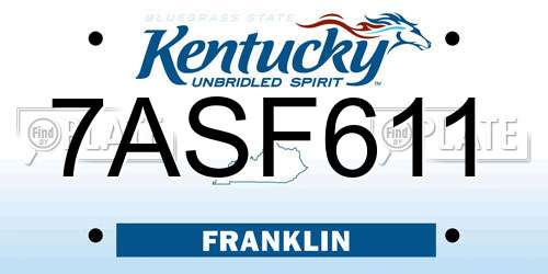 7ASF611 Kentucky License Plate